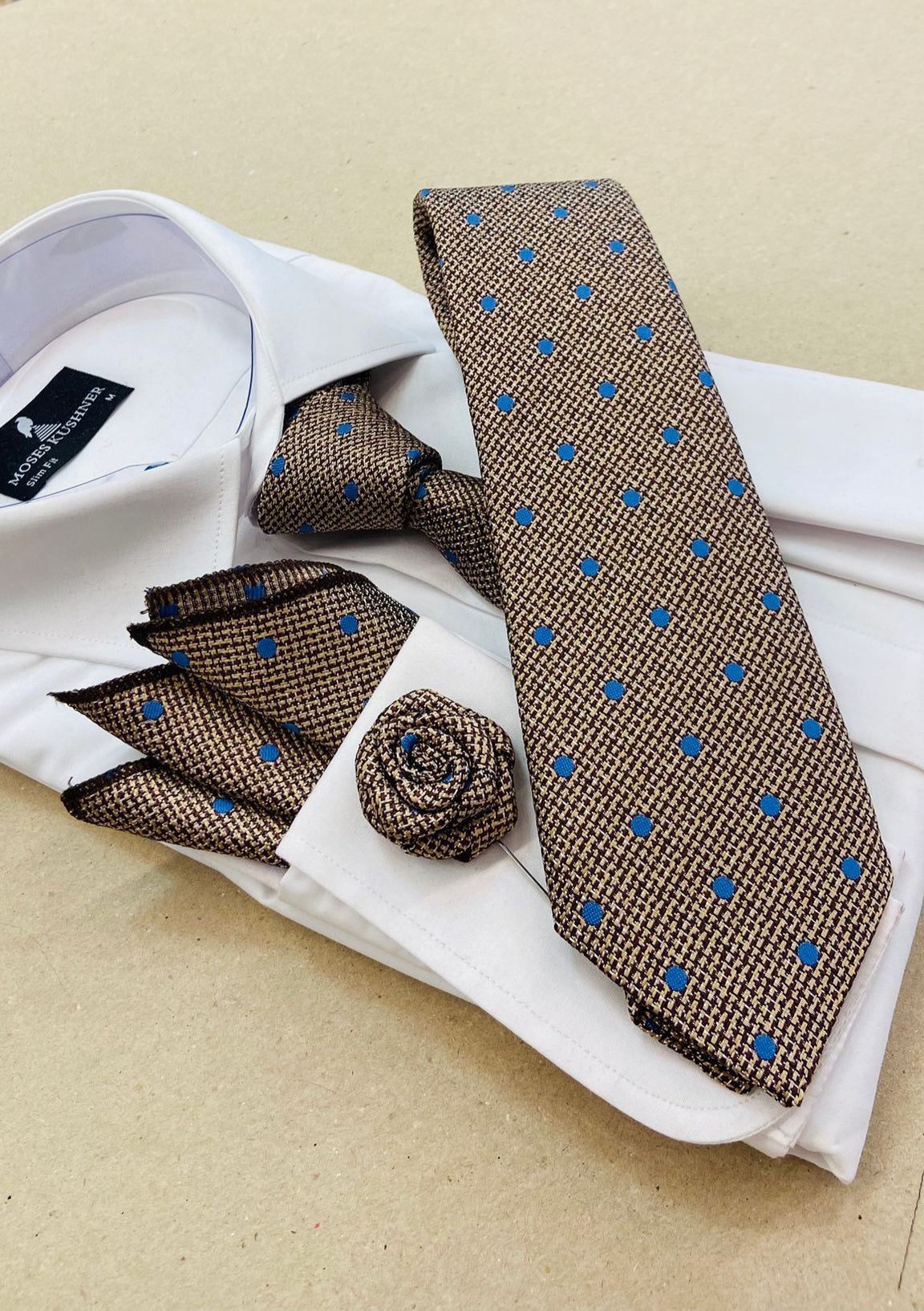Infynite Camel-Brown Polka Necktie Set