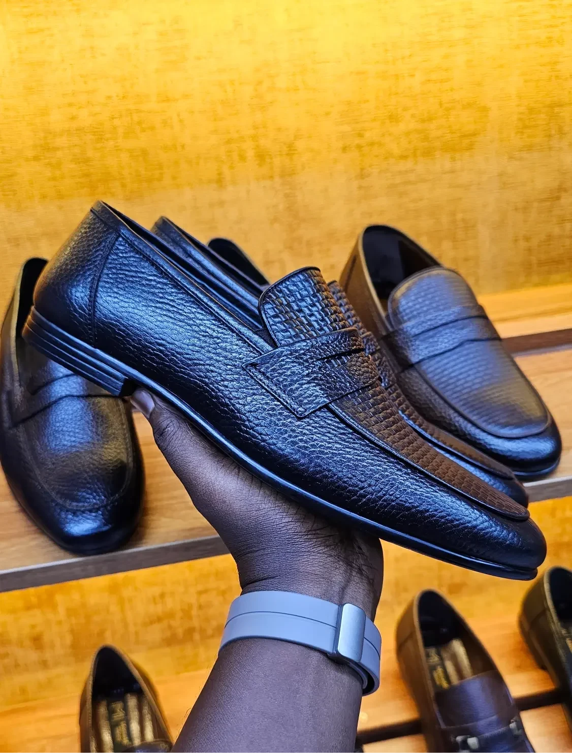 Infynite Premium Brown and black Textured Leather Loafers