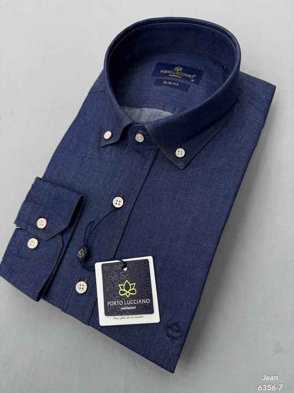 Porto Lucciano Exclusive: Indigo Chambray-Denim Slim Fit Shirt - Infynite