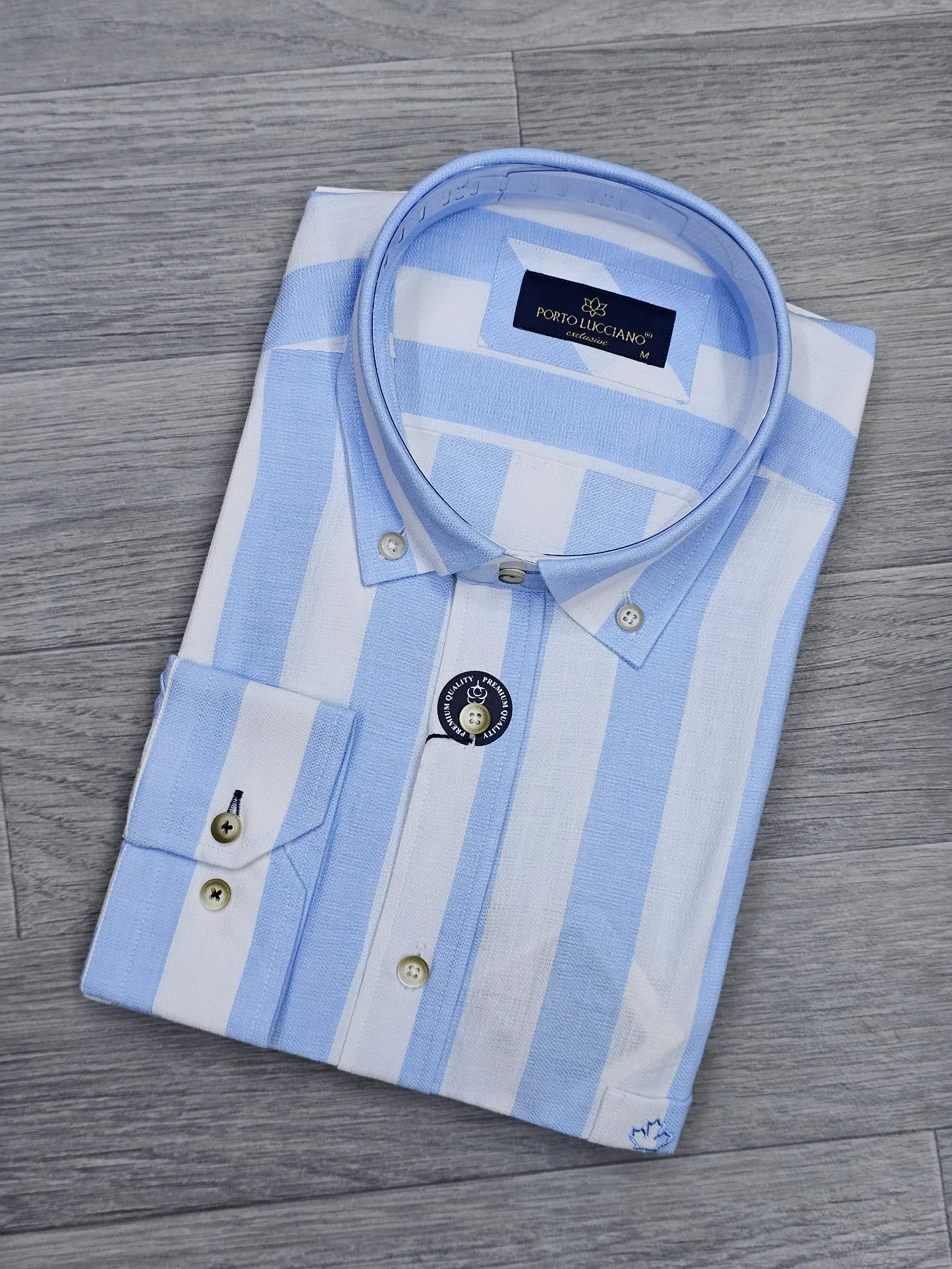 Porto Luciano Blue White Striped Cotton Shirt