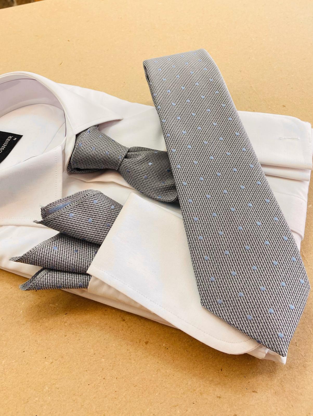 Silver Blue Polka Dot Necktie Set