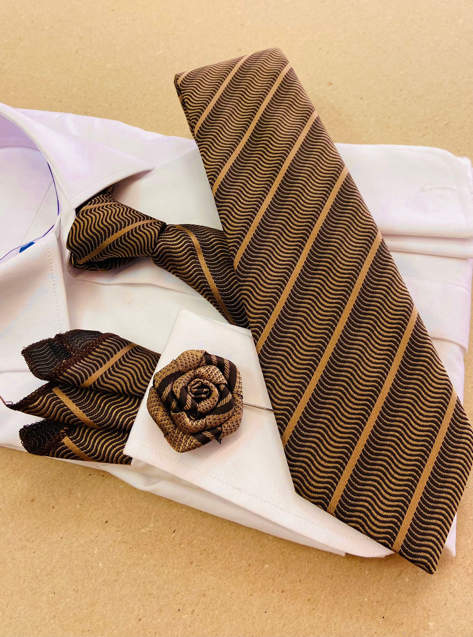 Chocolate Gold Striped Necktie Set