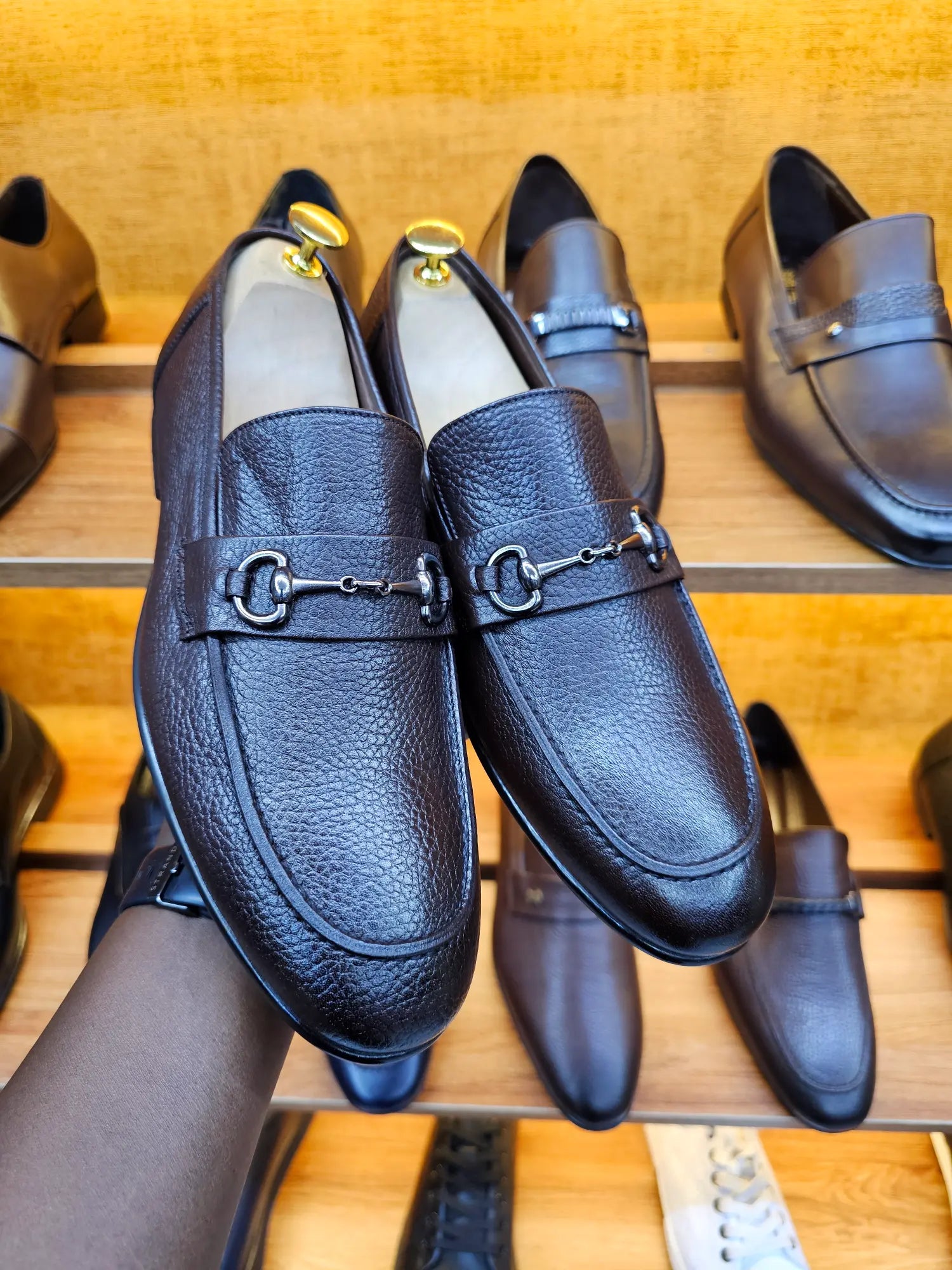 Black Leather Snaffle Trim Loafers
