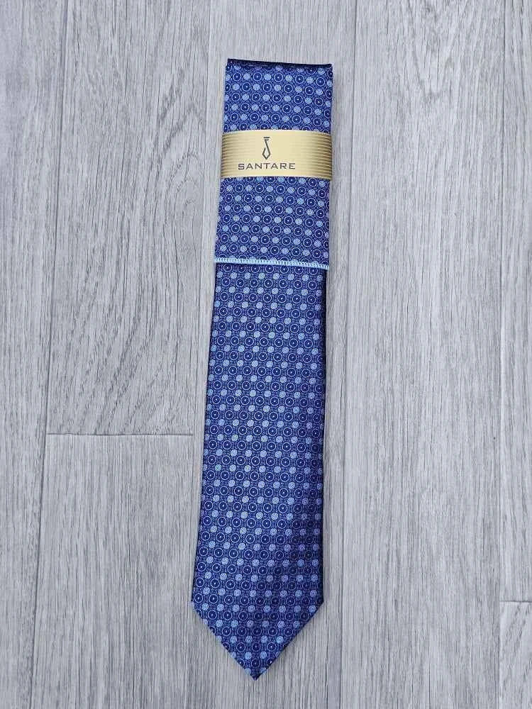 Santare Royal Blue Circle Pattern Tie & Pocket Square Set