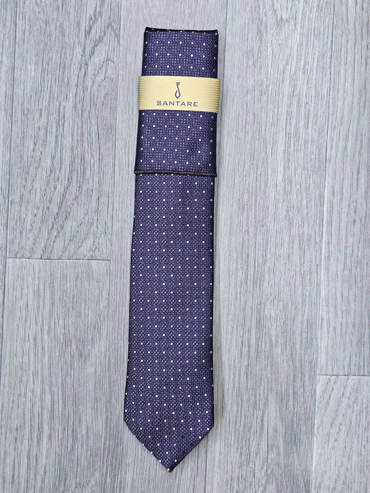 Santare Navy White Polka Dot Tie & Pocket Square Set