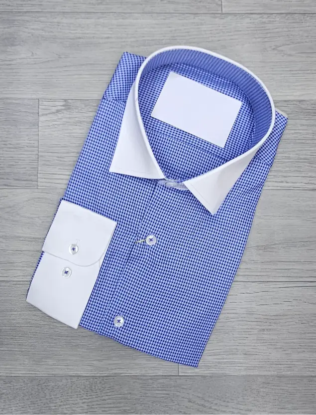Infynite Blue & White Contrast Collar Slim Fit Dress Shirt
