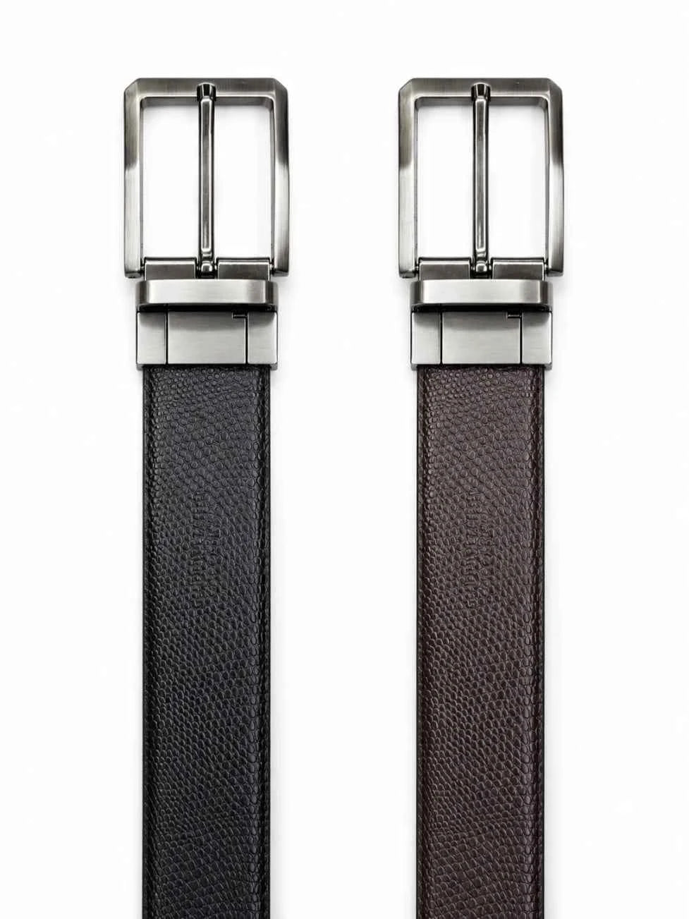 Reversible Lizard Texture Leather Belt – Brown & Black