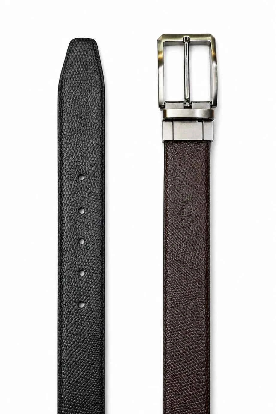 Reversible Lizard Texture Leather Belt – Brown & Black