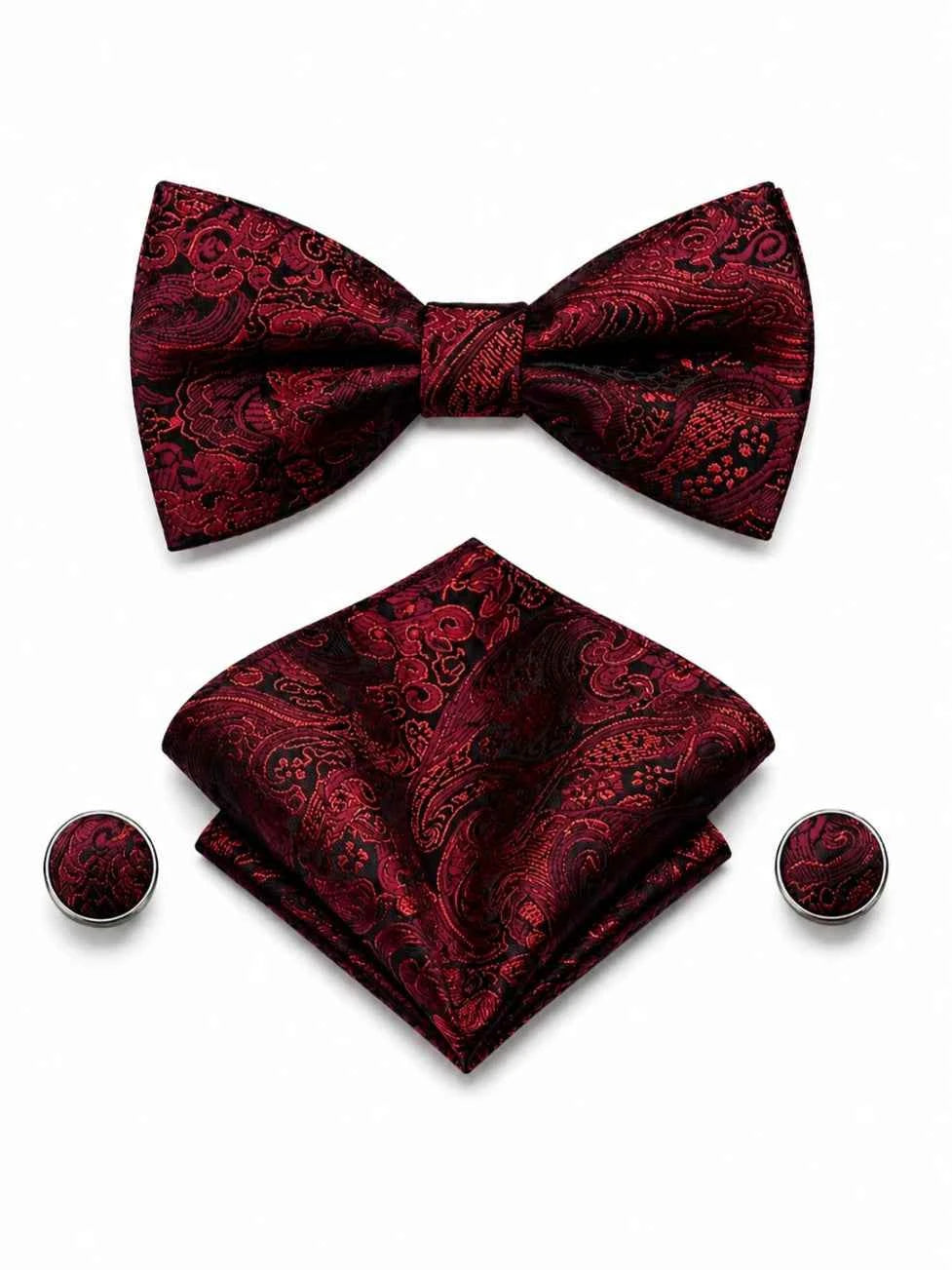 Navy Burgundy Striped Bow Tie Set