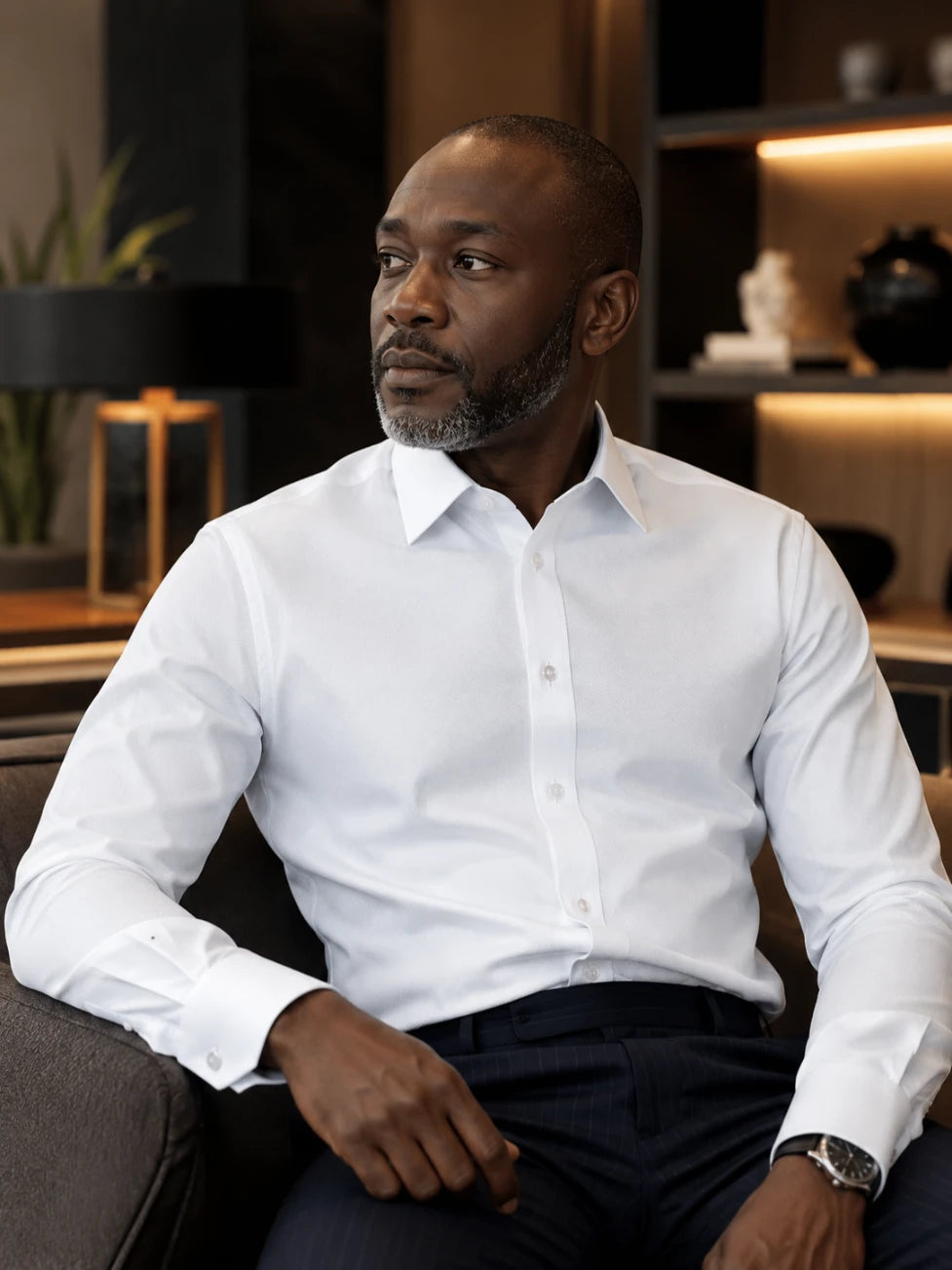 HANG London: Executive White Herringbone Slim Fit Shirt