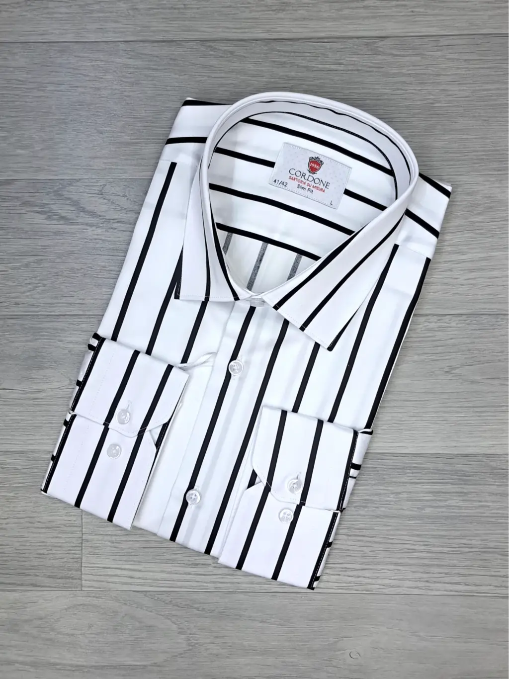 Cordone Navy Blue and Red Striped Shirt
