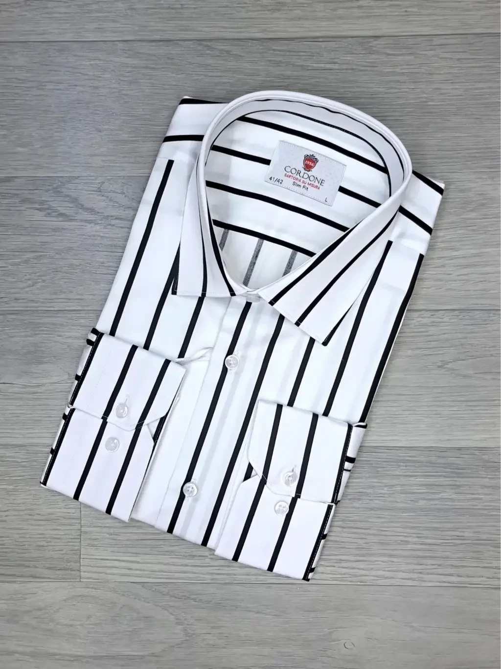 Cordone Navy Blue and Red Striped Shirt