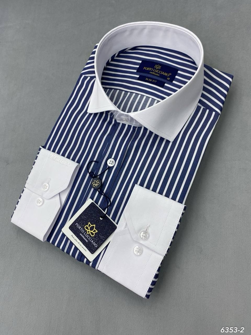 Infynite Contrast Collar Striped Dress Shirt - Infynite