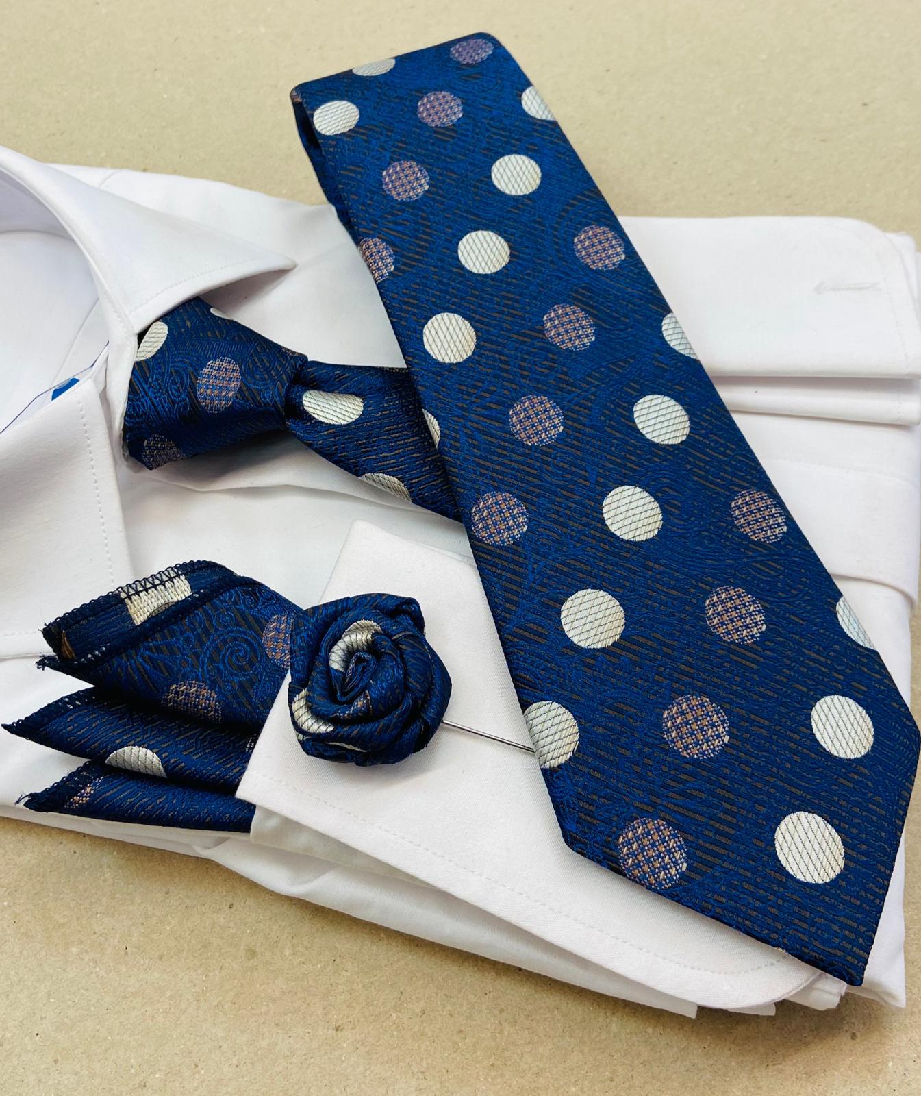 Infynite Royal Blue & Silver Polka Dot Necktie Set
