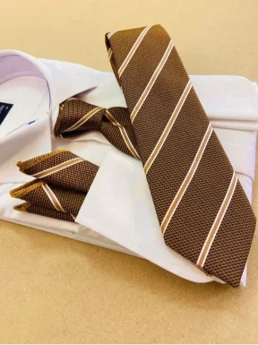 Brown striped necktie set with matching pocket square and cufflinks – Infynite Fashions Nairobi