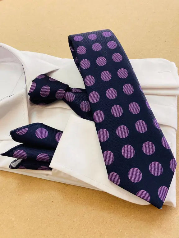 Infynite Navy & Purple Polka Dot Necktie Set