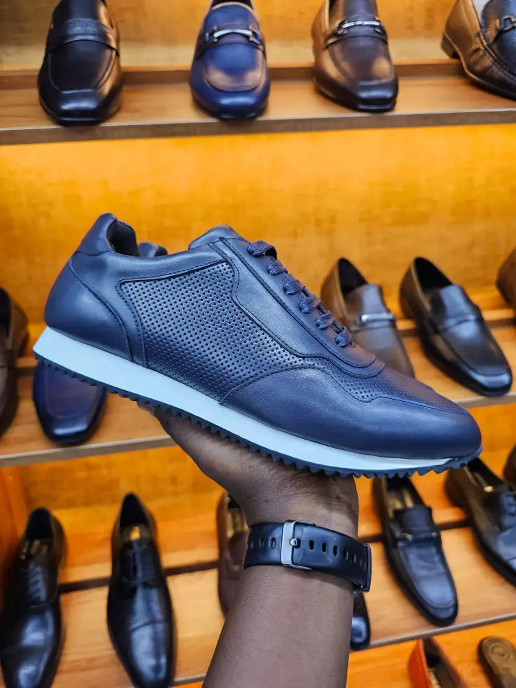 Infynite Navy Perforated Leather Sneakers
