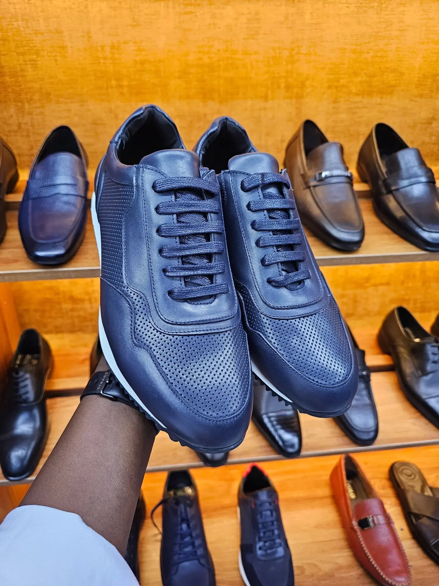 Infynite Navy Perforated Leather Sneakers - Infynite