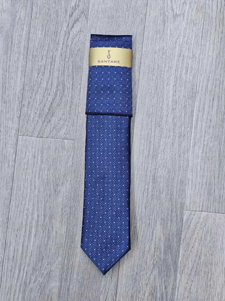 Santare Navy White Dot Tie & Pocket Square Set