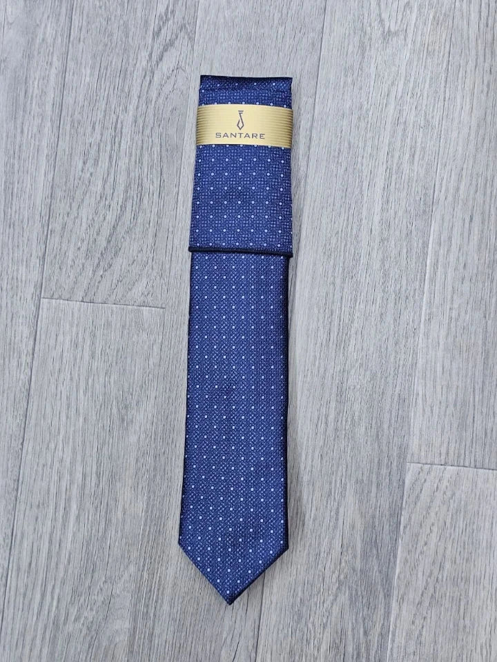 Santare Navy White Dot Tie & Pocket Square Set