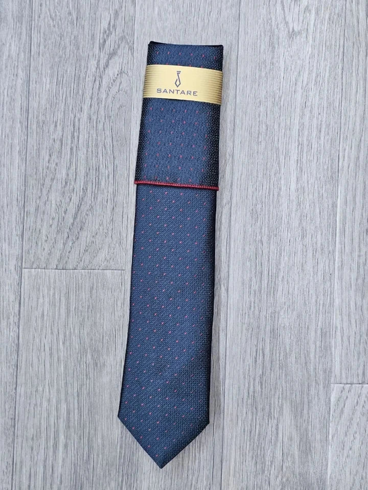 Santare Charcoal Red Dot Tie & Pocket Square Set