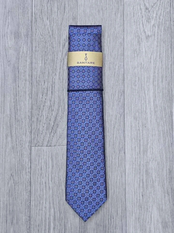 Santare Royal Blue Geometric Tie & Pocket Square Set