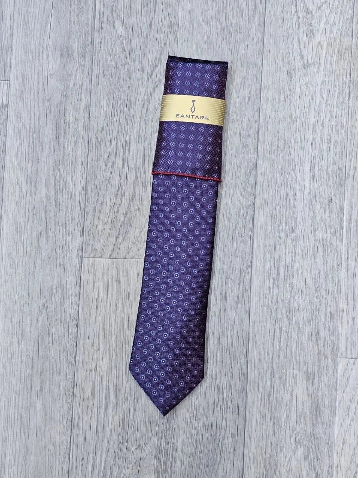 Santare Purple Geometric Tie & Pocket Square Set