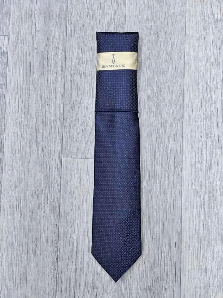 Santare Midnight Navy Textured Tie & Pocket Square Set