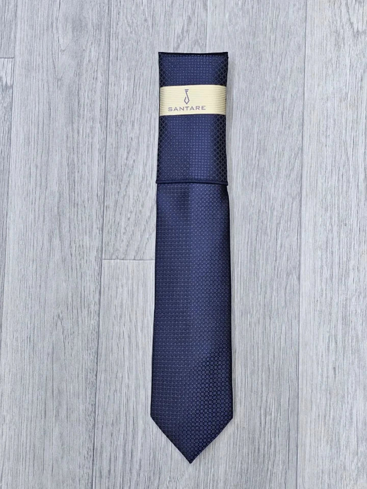 Santare Midnight Navy Textured Tie & Pocket Square Set
