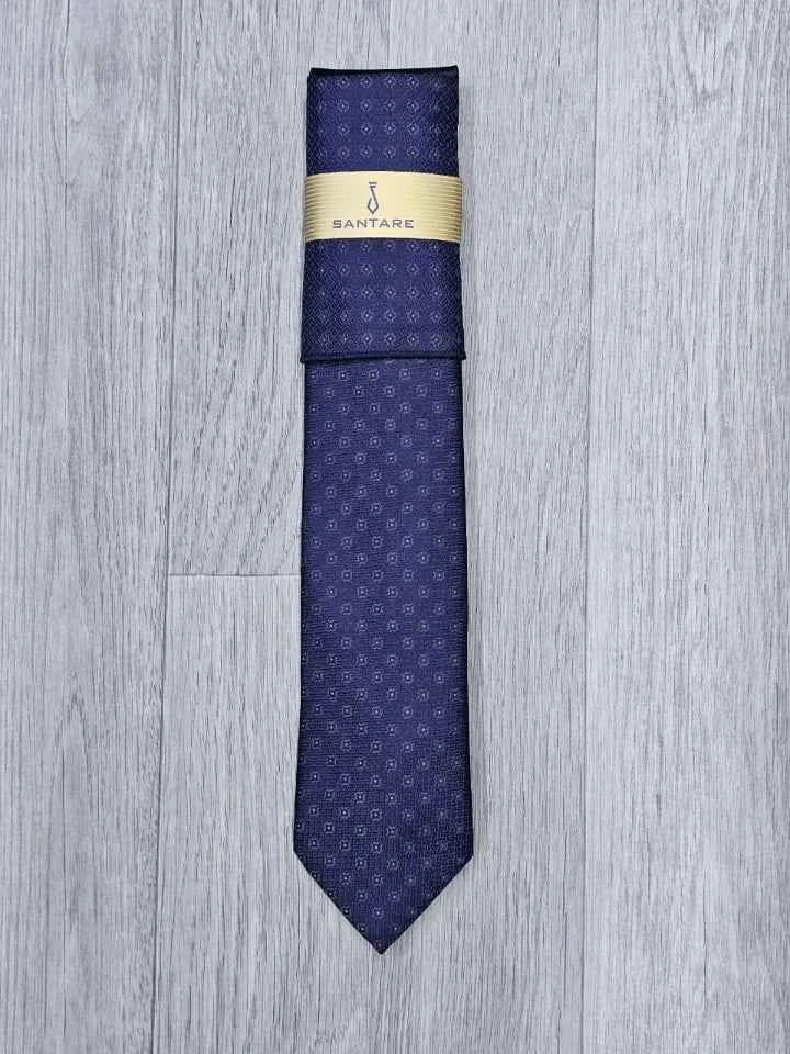 Santare Deep Navy Geometric Tie & Pocket Square Set
