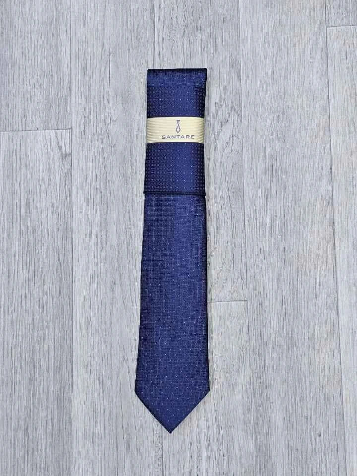 Santare Royal Navy Textured Tie & Pocket Square Set