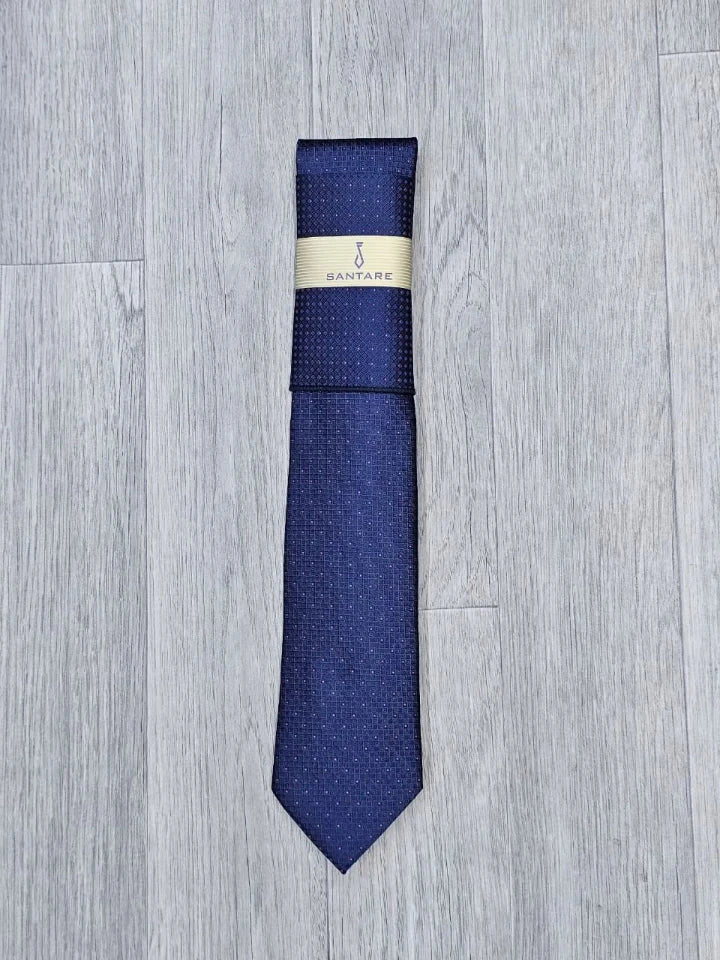 Santare Royal Navy Textured Tie & Pocket Square Set