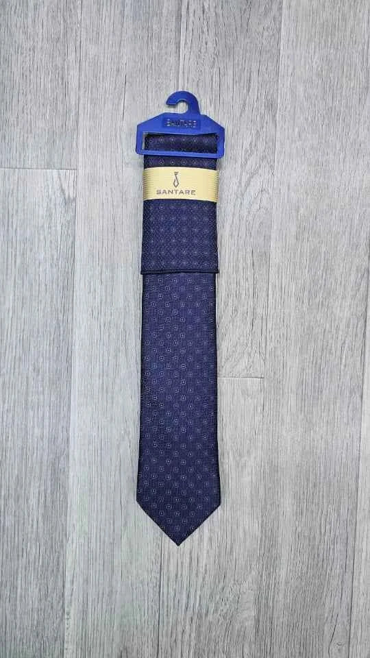 Santare Navy Bronze Geometric Tie & Pocket Square Set