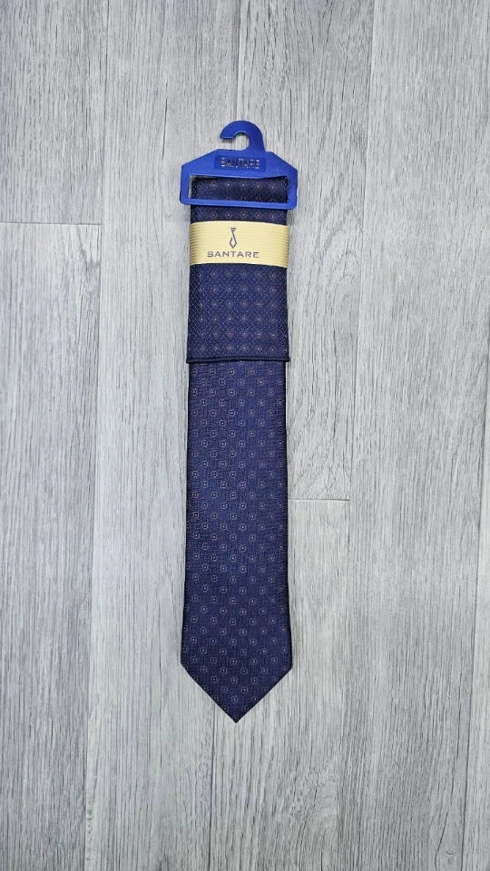Santare Navy Bronze Geometric Tie & Pocket Square Set