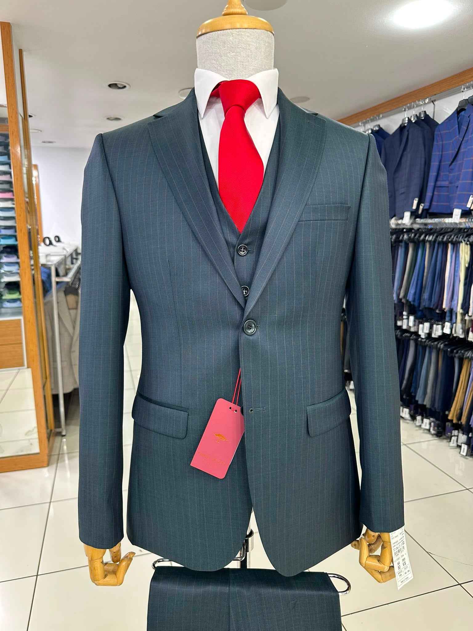 Teddy Berry London Dark Teal Pinstripe 3-Piece Suit (On Order)