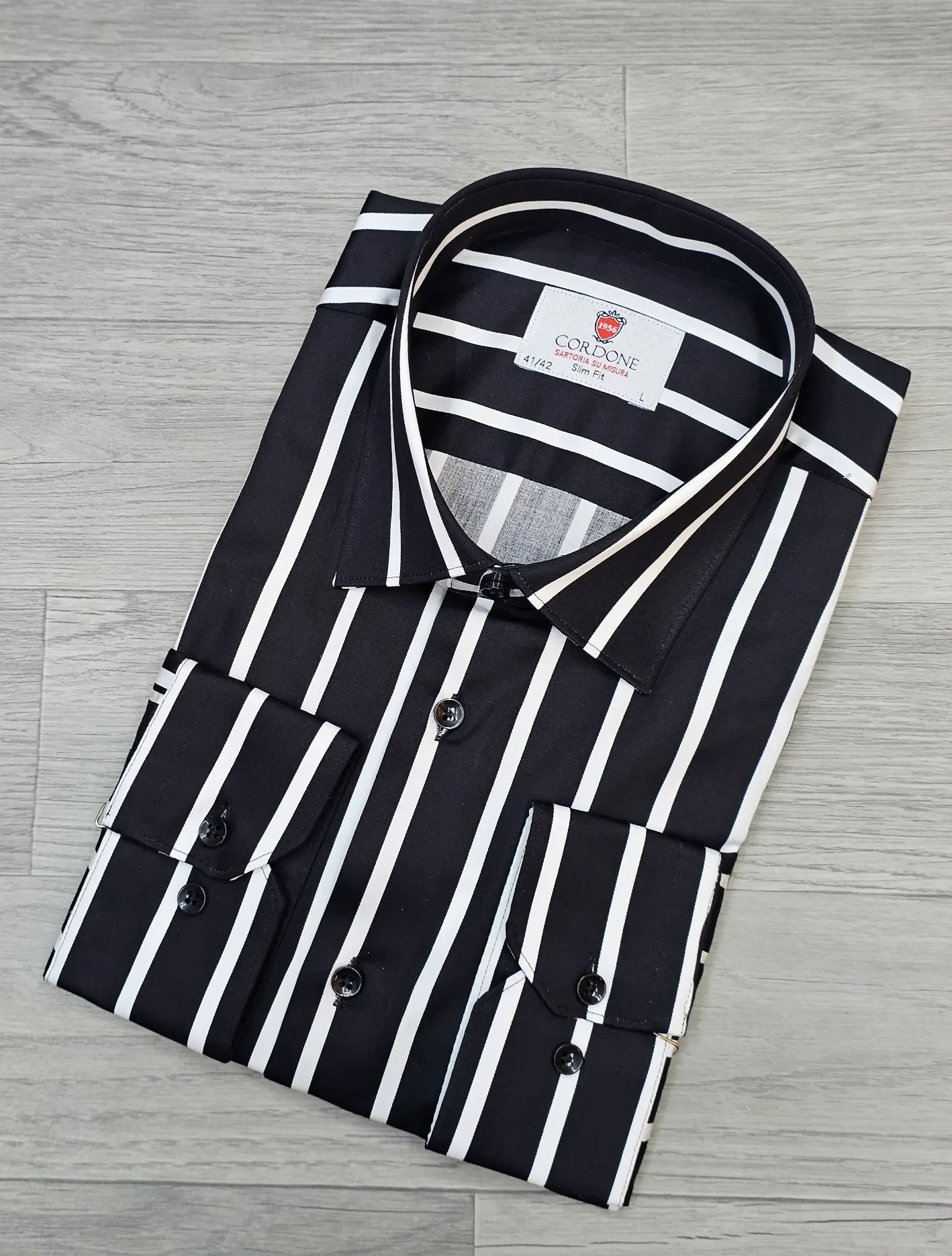 Cordone Navy Blue and Red Striped Shirt