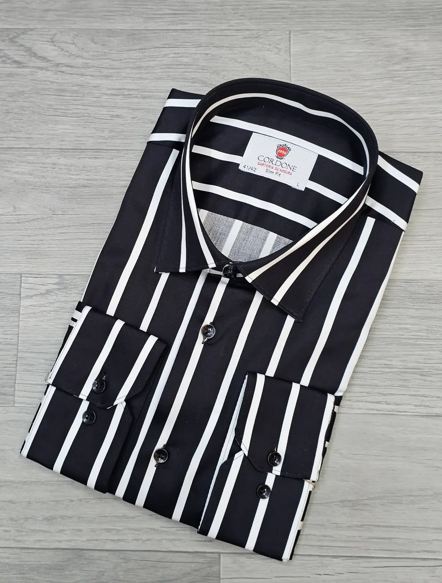 Cordone Navy Blue and Red Striped Shirt - Infynite