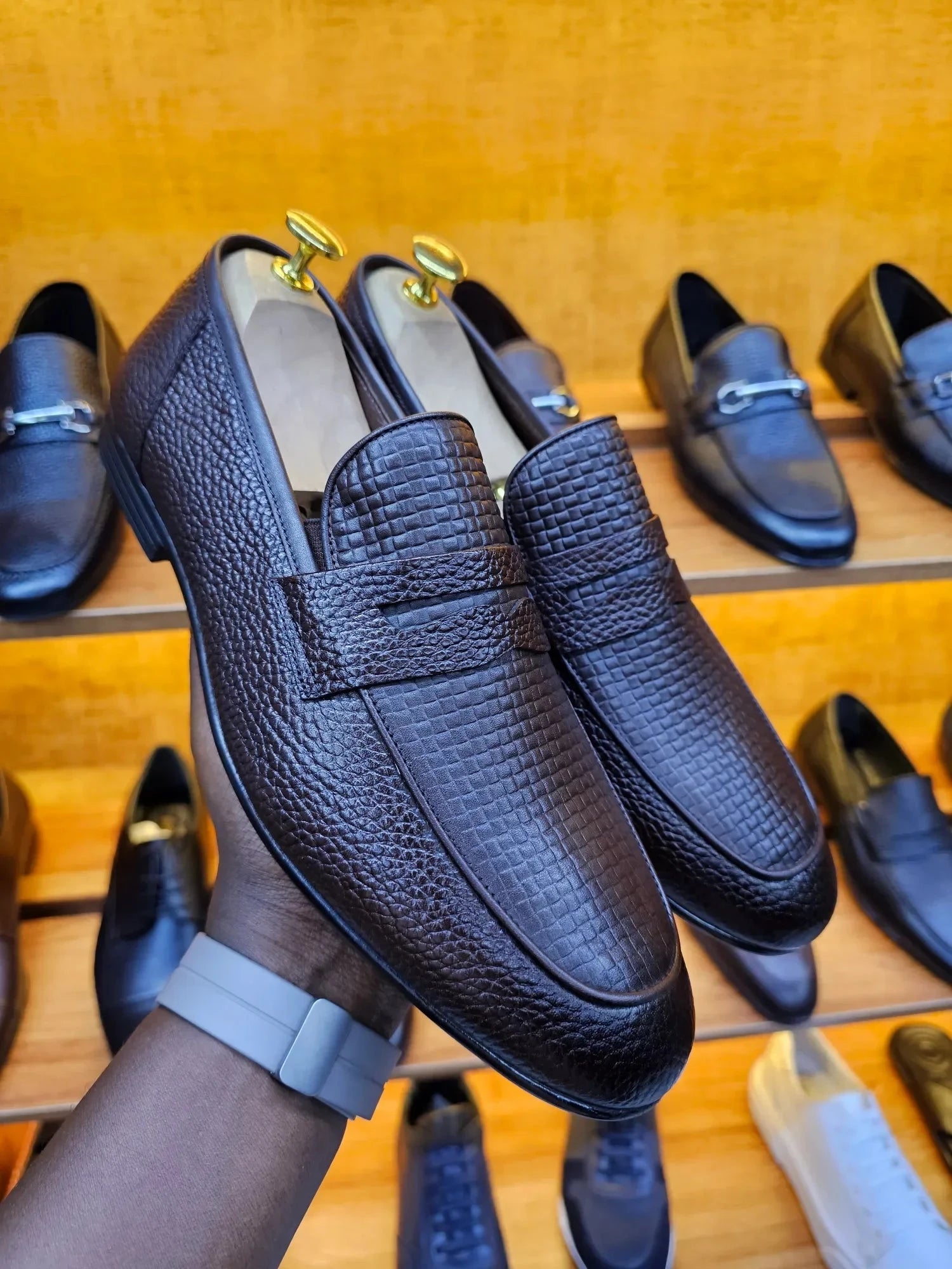 Infynite Premium Brown and black Textured Leather Loafers