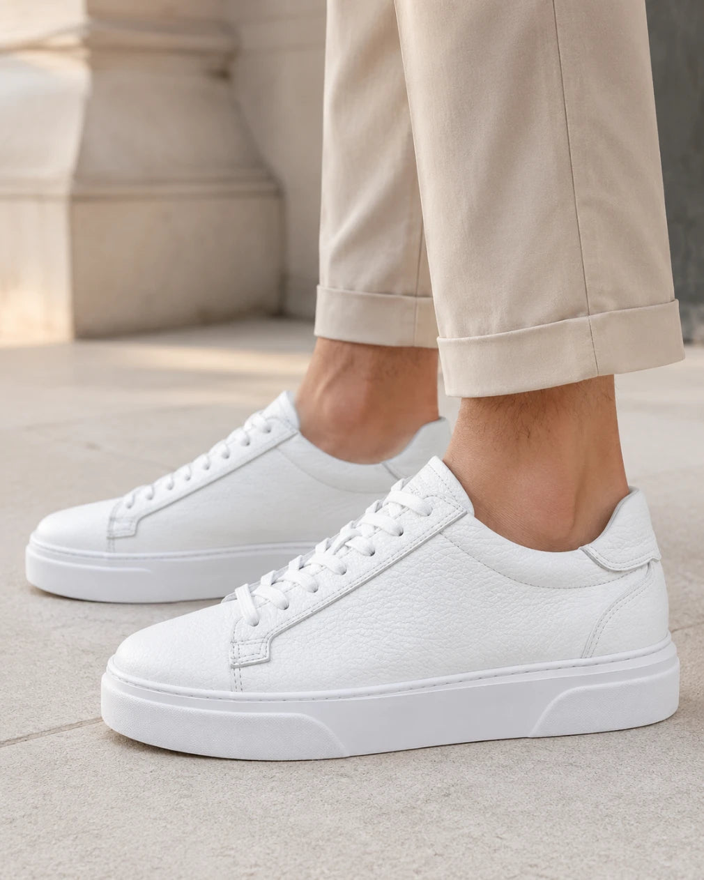 Infynite All-White Premium Leather Sneakers – premium men's menswear > shoes > sneakers – view 2