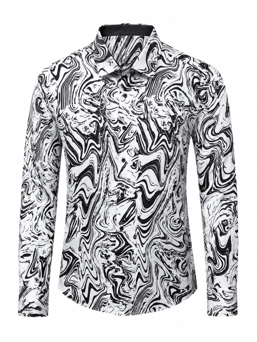 Infynite Black & White Marble Print Slim Fit Dress Shirt – premium men's menswear > shirts