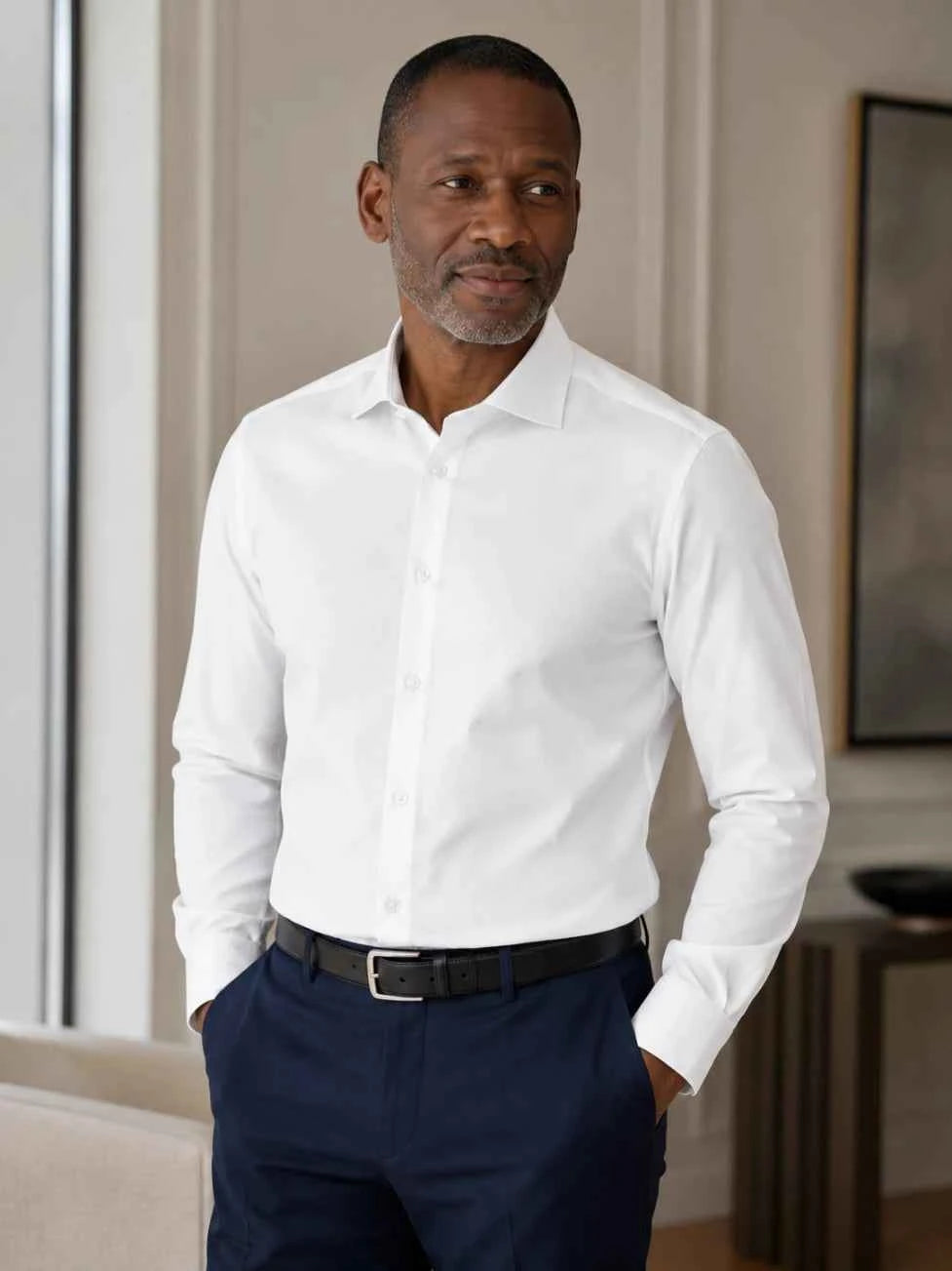 Hang London White Textured Slim Fit Dress Shirt