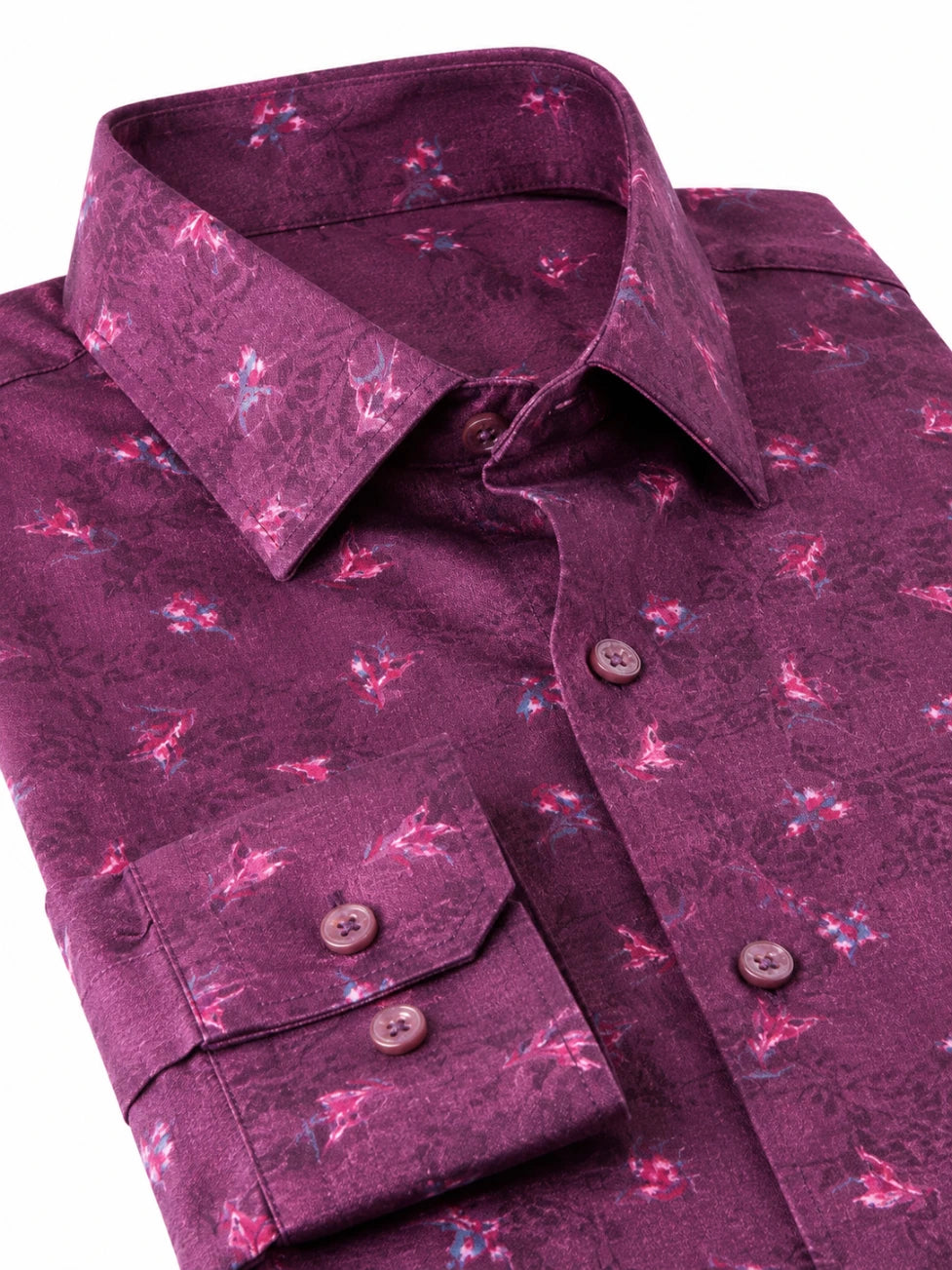 Infynite Maroon Floral Pattern Slim Fit Shirt – premium men's menswear > shirts – view 3