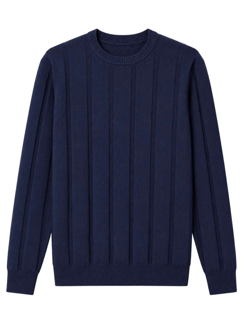 Navy blue sweater on a white background
