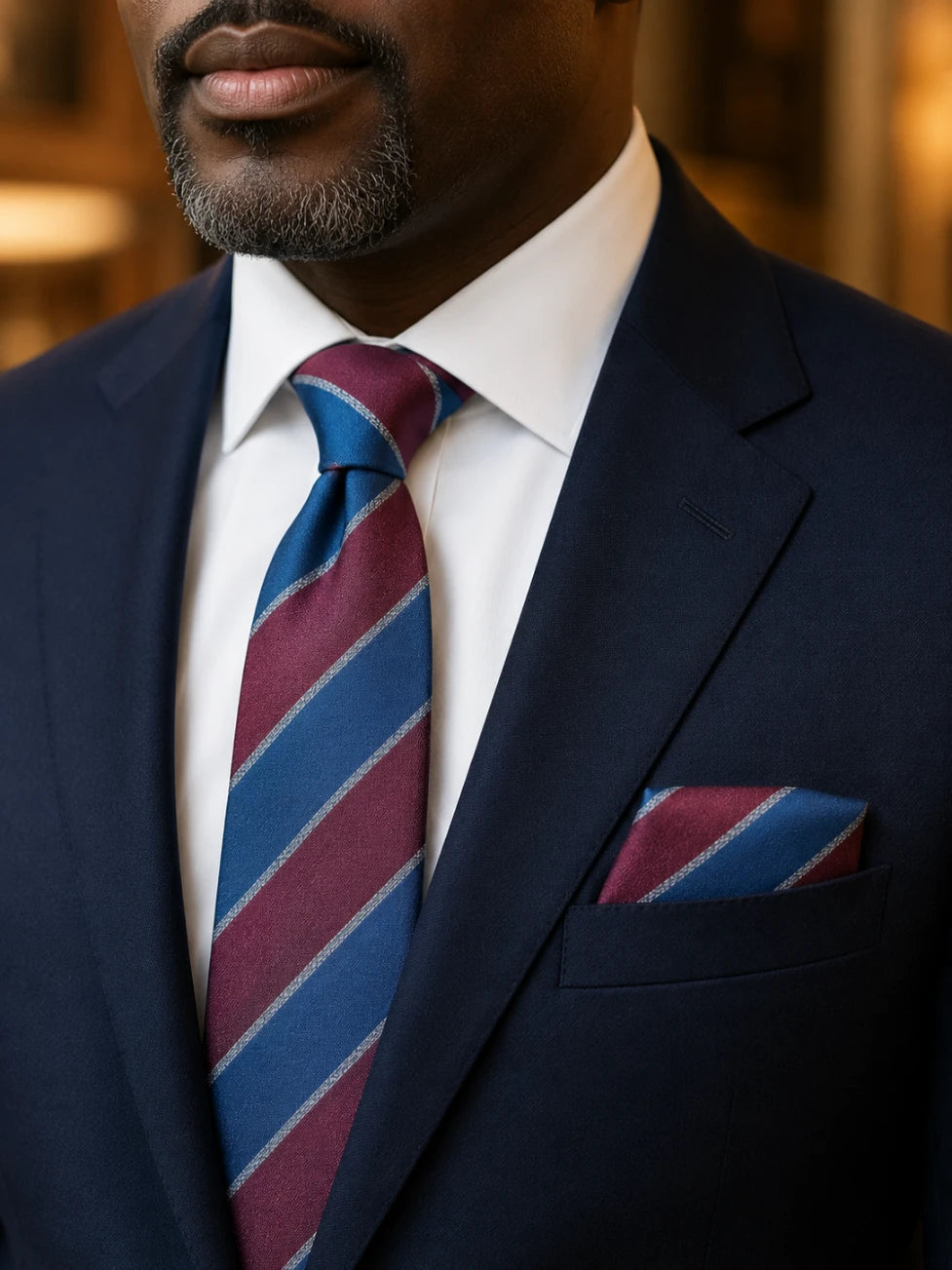 Infynite Pierre Cavelli Blue Maroon Striped Necktie Set – premium men's menswear > accessories > ties – view 2