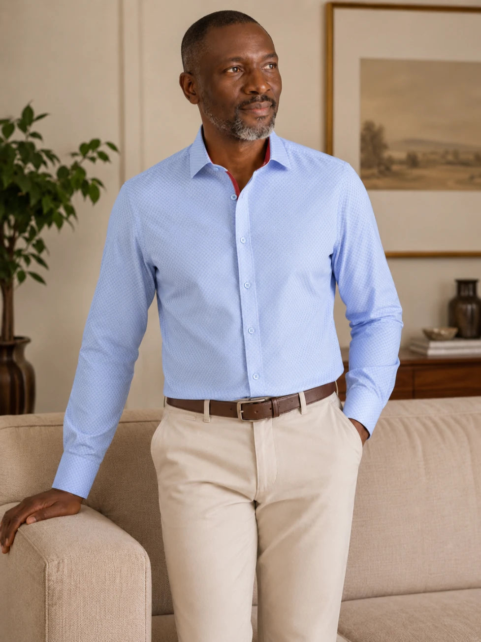 Infynite Porto Lucciano Exclusive: Azure Geometric Pattern Slim Fit Shirt – premium men's menswear > shirts – view 2