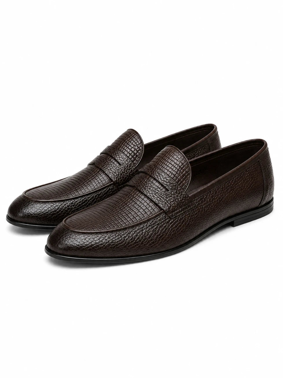 Infynite Premium Brown and black Textured Leather Loafers – premium men's menswear > shoes > loafers – view 5