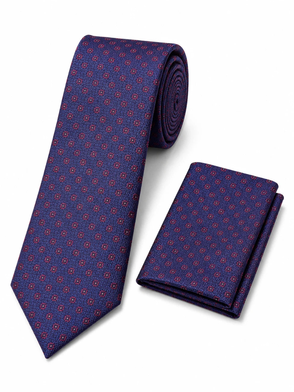 Infynite Santare Burgundy Red Geometric Tie & Pocket Square Set – premium men's menswear > accessories > ties