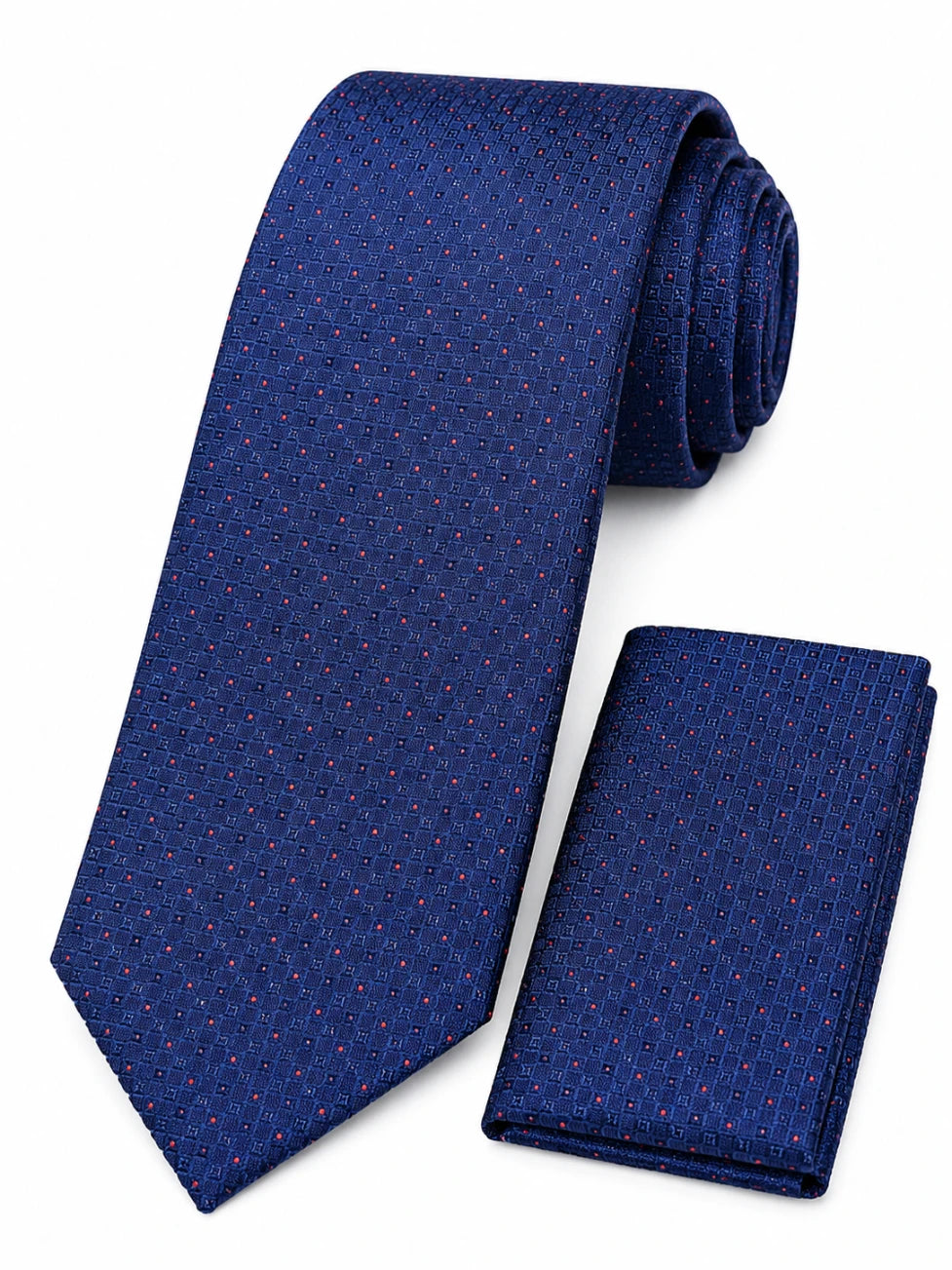 Infynite Santare Royal Navy Textured Tie & Pocket Square Set – premium men's menswear > accessories > ties