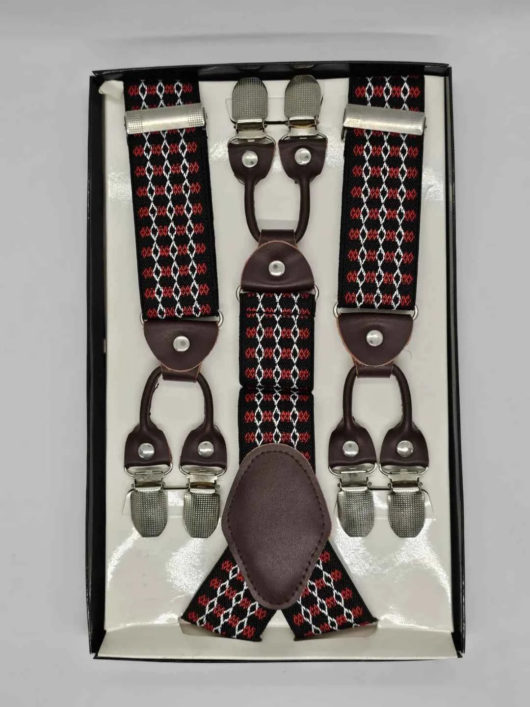 Black Red Geometric Suspenders