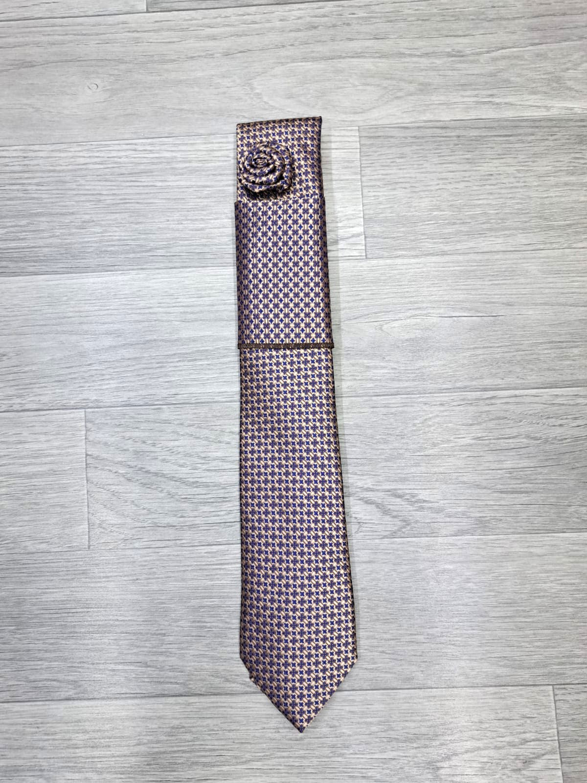 Gold Navy Patterned Necktie Set